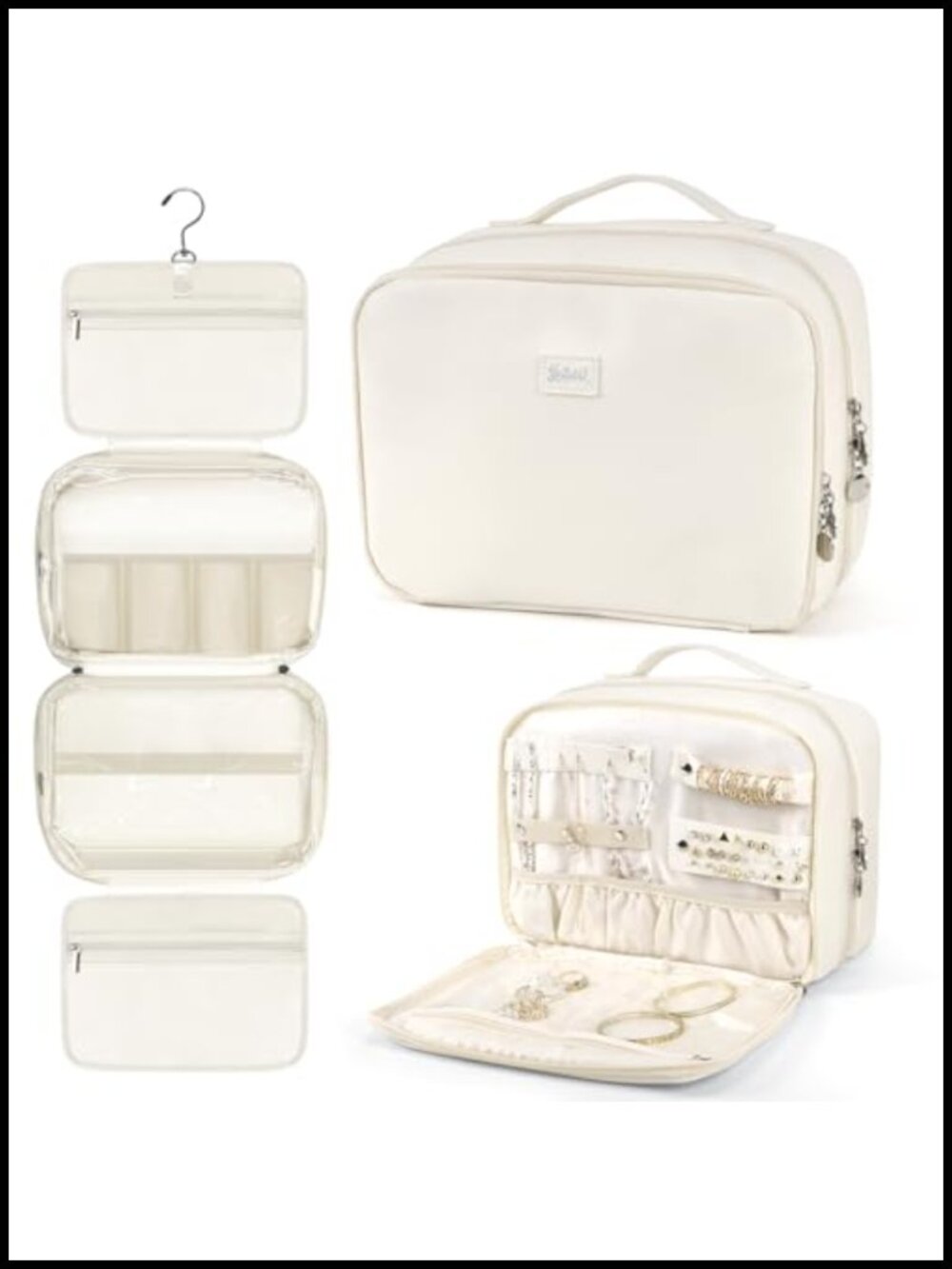 PU Leather Waterproof Travel Toiletry Bag Hanging Jewelry Organizer 4